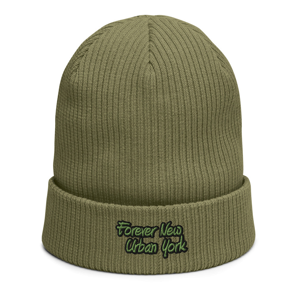 FUNY Organic ribbed beanie olive green front