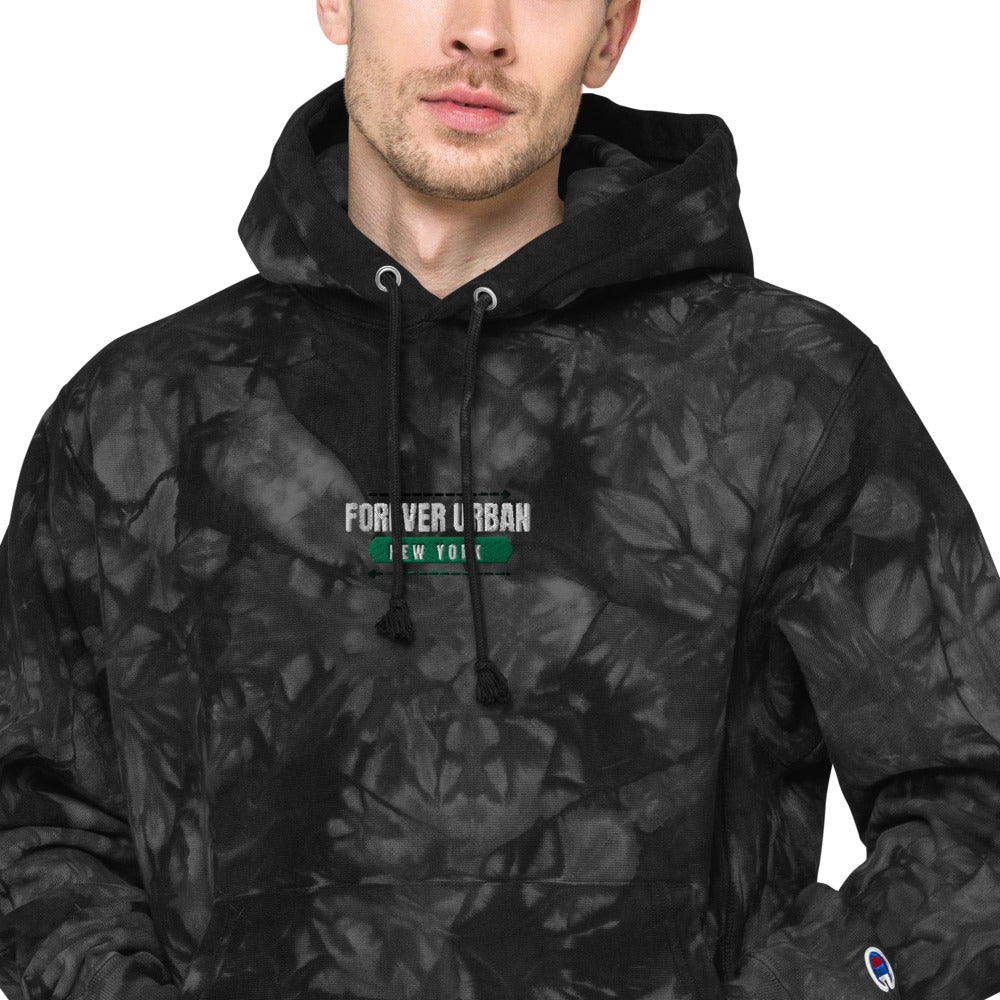 FUNY ALT Logo Unisex Champion tie-dye hoodie black zoomed in 2