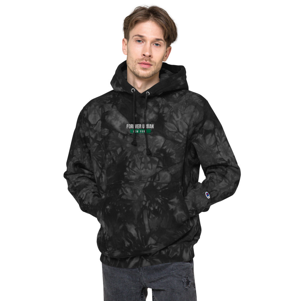 FUNY ALT Logo Unisex Champion tie-dye hoodie black front 2