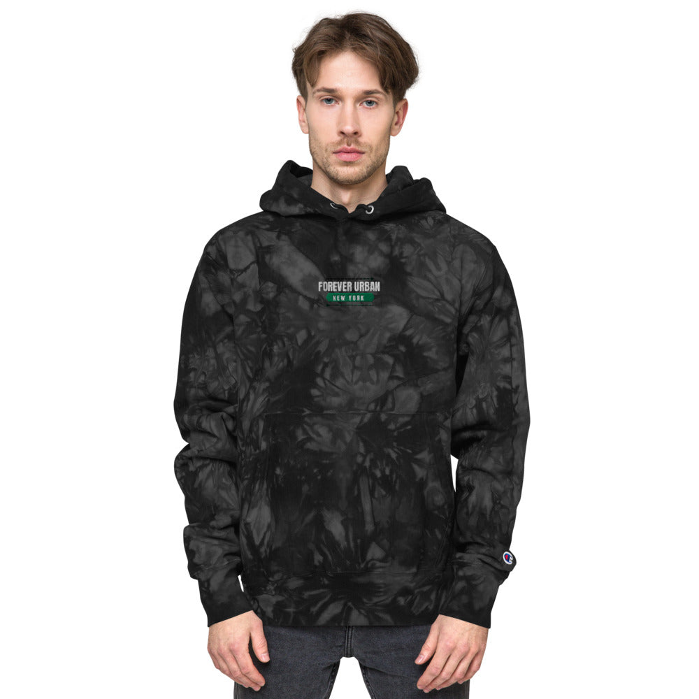 FUNY ALT Logo Unisex Champion tie-dye hoodie black front