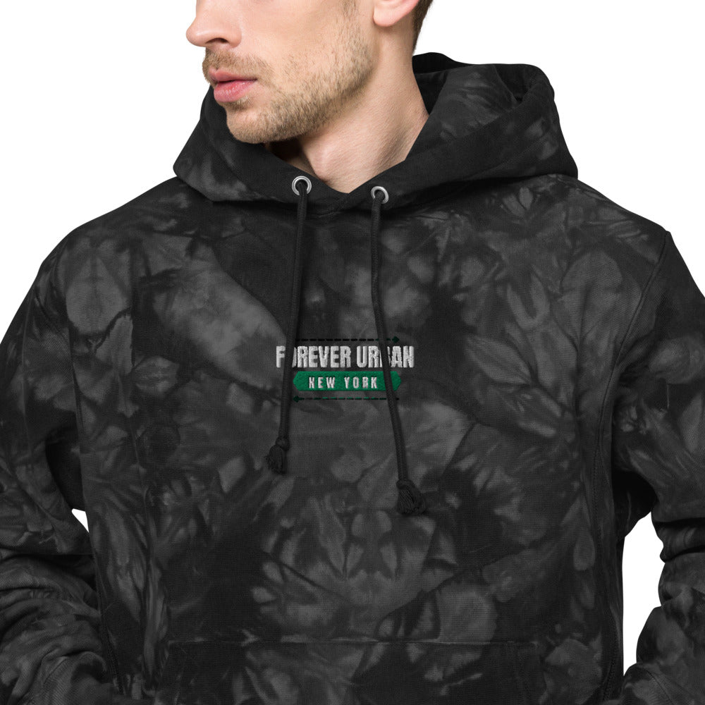 FUNY ALT Logo Unisex Champion tie-dye hoodie black zoomed in 3