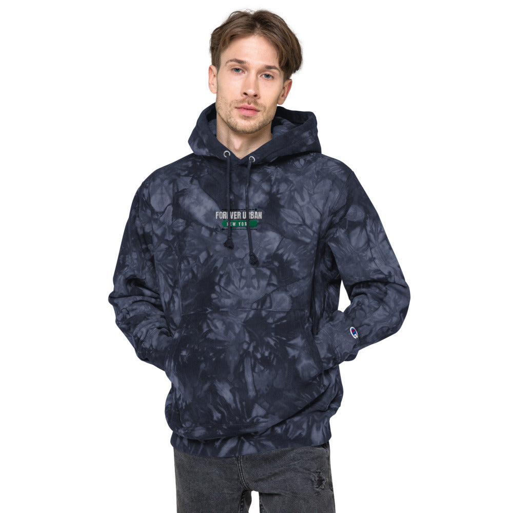 FUNY ALT Logo Unisex Champion tie-dye hoodie navy front 2