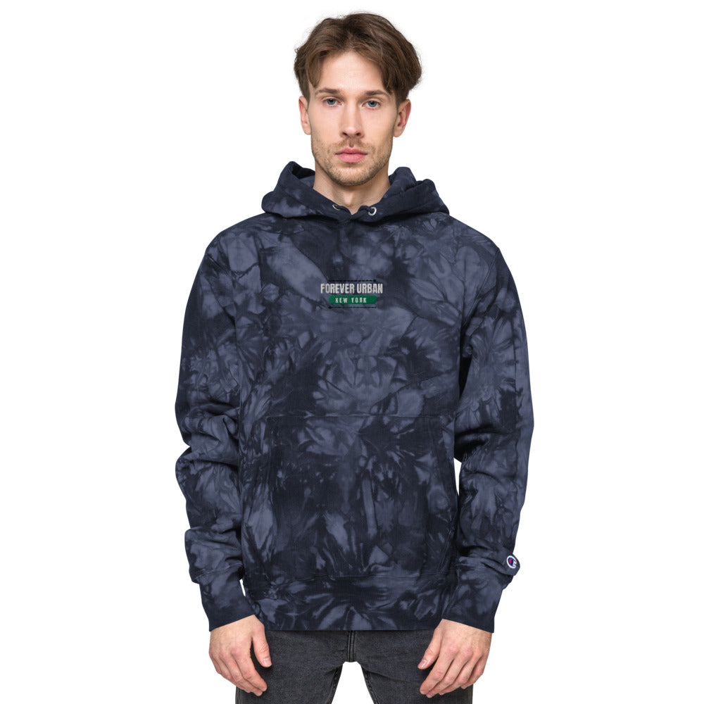 FUNY ALT Logo Unisex Champion tie-dye hoodie navy front