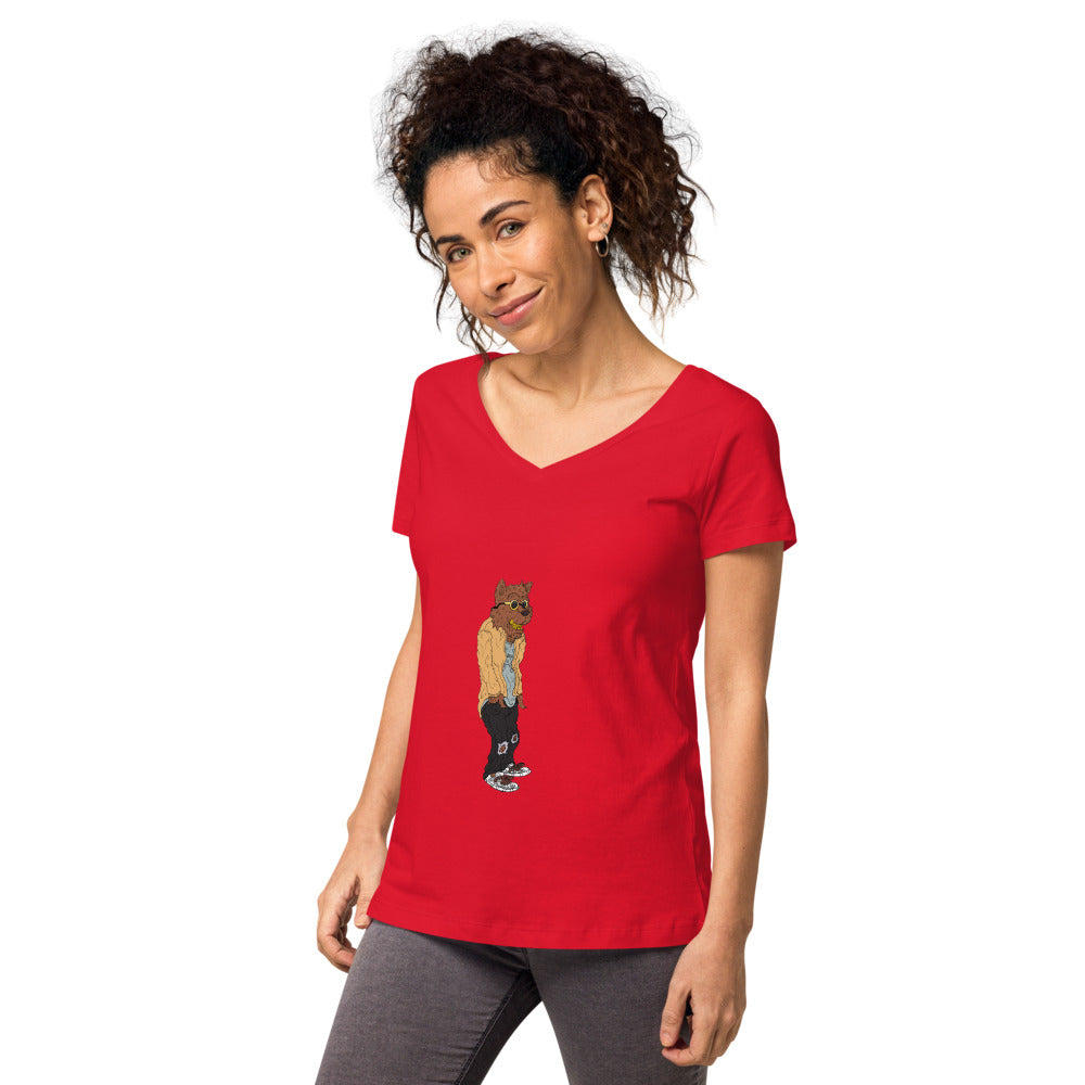 Cali Bear Women’s fitted v-neck t-shirt